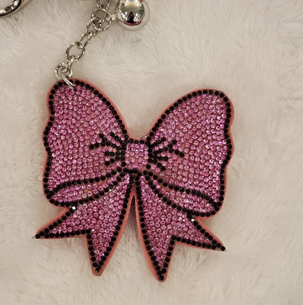 Pink Rhinestone Bow Keychain Bag Chain